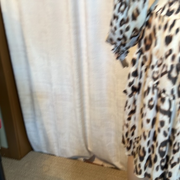 DNKY Size 10 EUC Animal Print Long Sleeve V-Neck Tiered Chiffon Dress (0120) - Picture 6 of 11